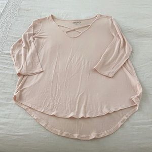 Mudd pink 3/4 long sleeve curved hem tunic top size M